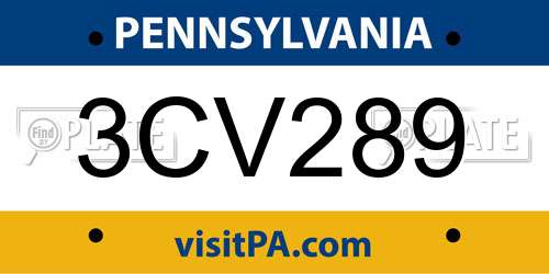 3CV289 Pennsylvania License Plate