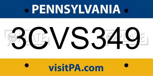 3CVS349 Pennsylvania License Plate