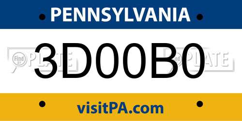 3D00B0 Pennsylvania License Plate