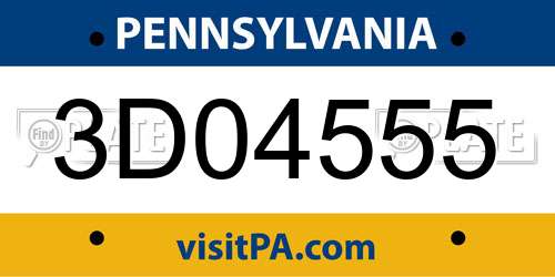 3D04555 Pennsylvania License Plate
