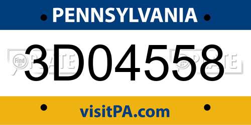 3D04558 Pennsylvania License Plate