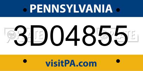 3D04855 Pennsylvania License Plate