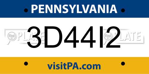 3D44I2 Pennsylvania License Plate