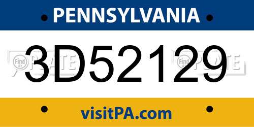 3D52129 Pennsylvania License Plate
