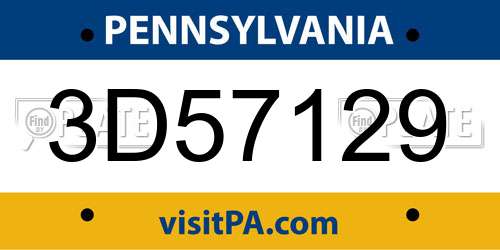 3D57129 Pennsylvania License Plate