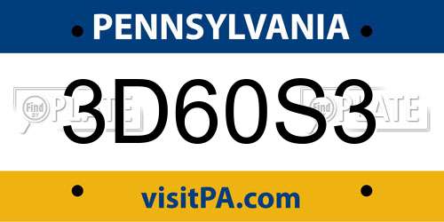 3D60S3 Pennsylvania License Plate