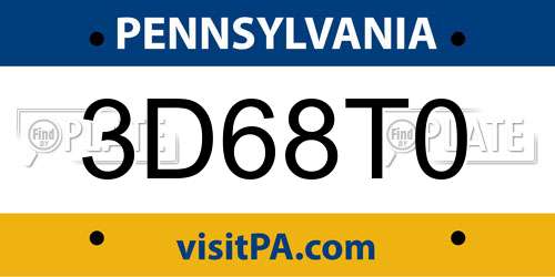 3D68T0 Pennsylvania License Plate