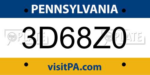 3D68Z0 Pennsylvania License Plate