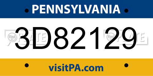 3D82129 Pennsylvania License Plate