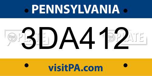 3DA412 Pennsylvania License Plate