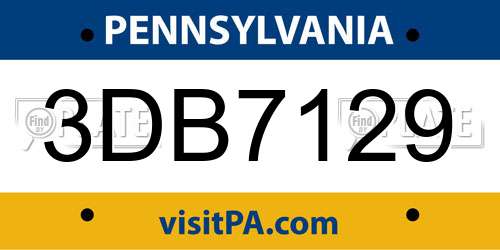 3DB7129 Pennsylvania License Plate