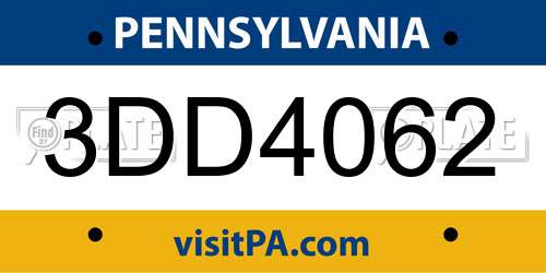 3DD4062 Pennsylvania License Plate