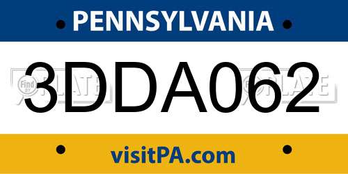 3DDA062 Pennsylvania License Plate
