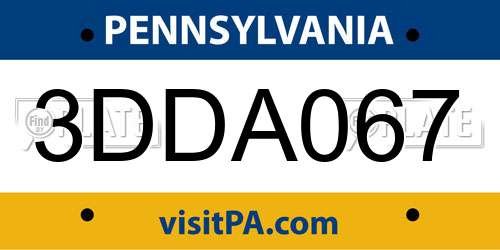 3DDA067 Pennsylvania License Plate
