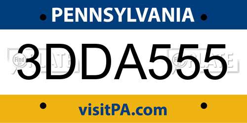 3DDA555 Pennsylvania License Plate
