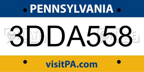3DDA558 Pennsylvania License Plate