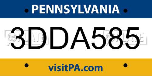 3DDA585 Pennsylvania License Plate