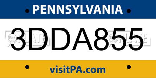 3DDA855 Pennsylvania License Plate