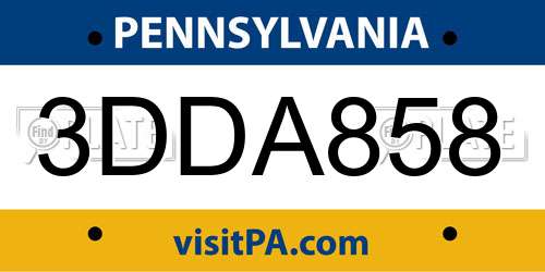 3DDA858 Pennsylvania License Plate
