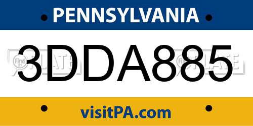 3DDA885 Pennsylvania License Plate