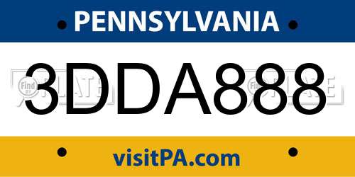 3DDA888 Pennsylvania License Plate