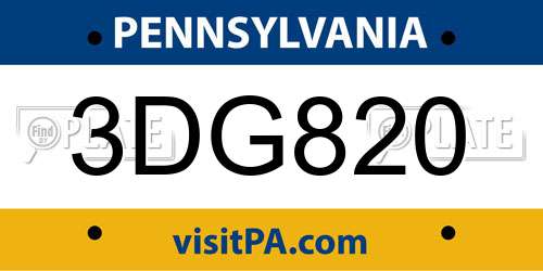 3DG820 Pennsylvania License Plate