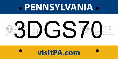 3DGS70 Pennsylvania License Plate