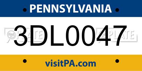 3DL0047 Pennsylvania License Plate