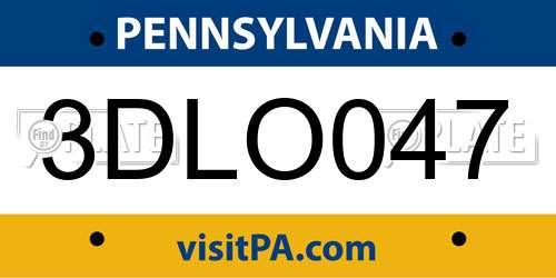 3DLO047 Pennsylvania License Plate