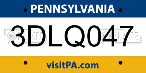 3DLQ047 Pennsylvania License Plate