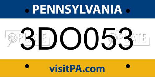 3DO053 Pennsylvania License Plate