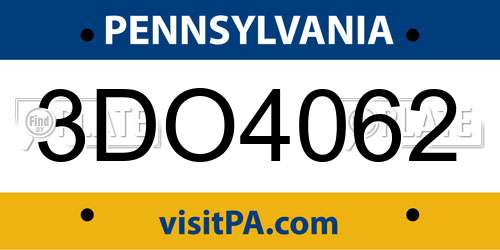 3DO4062 Pennsylvania License Plate