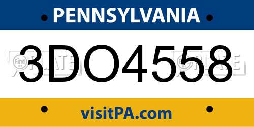 3DO4558 Pennsylvania License Plate