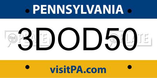 3DOD50 Pennsylvania License Plate