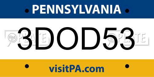 3DOD53 Pennsylvania License Plate