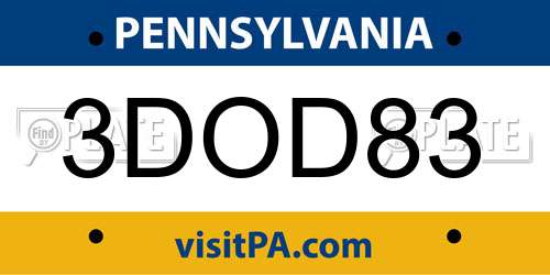3DOD83 Pennsylvania License Plate