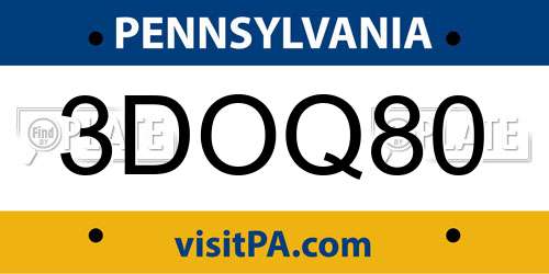3DOQ80 Pennsylvania License Plate