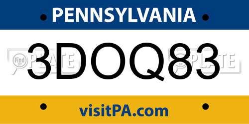 3DOQ83 Pennsylvania License Plate