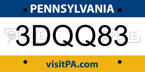3DQQ83 Pennsylvania License Plate