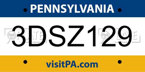 3DSZ129 Pennsylvania License Plate