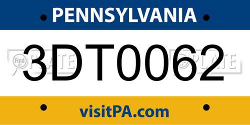 3DT0062 Pennsylvania License Plate