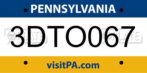 3DTO067 Pennsylvania License Plate