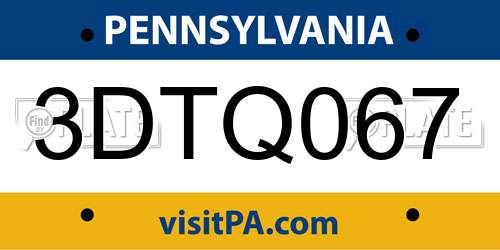 3DTQ067 Pennsylvania License Plate