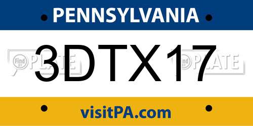 3DTX17 Pennsylvania License Plate