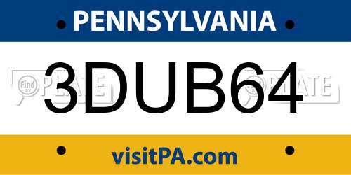 3DUB64 Pennsylvania License Plate
