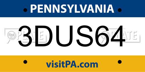 3DUS64 Pennsylvania License Plate