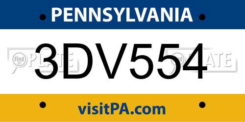 3DV554 Pennsylvania License Plate