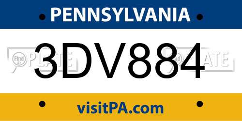3DV884 Pennsylvania License Plate