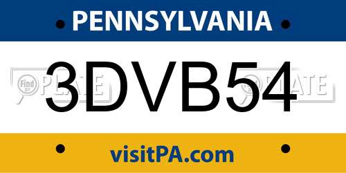 3DVB54 Pennsylvania License Plate