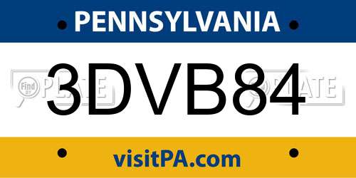 3DVB84 Pennsylvania License Plate